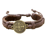 Religious Cross Bible Medal Leather Bracelets