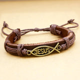 Religious Cross Bible Medal Leather Bracelets