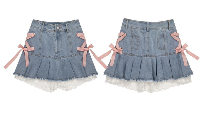 Lace Up Denim Mini Skirt