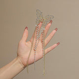 Female Butterfly Pearl Tassel Hair Claw