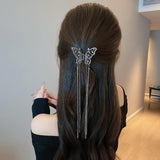 Female Butterfly Pearl Tassel Hair Claw