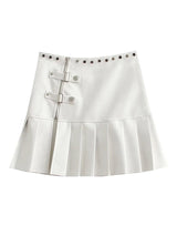 Rivet Hem Buckle High Waist Mini Skirt