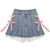 Lace Up Denim Mini Skirt