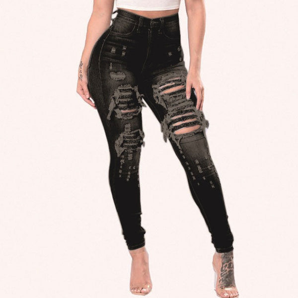 Woman Black Skinny Jeans With Holes