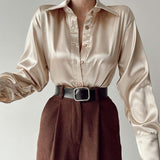 Elegant Satin Long Sleeve Blouses