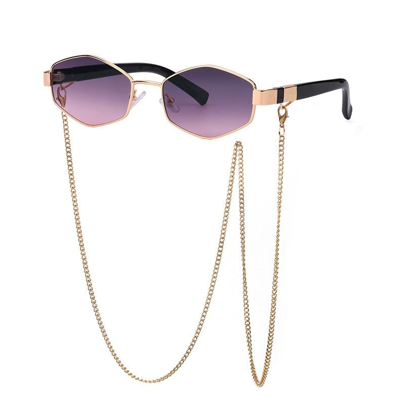 Retro Hexagon With Chain Sunglasses