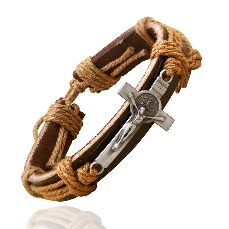 Religious Cross Bible Medal Leather Bracelets