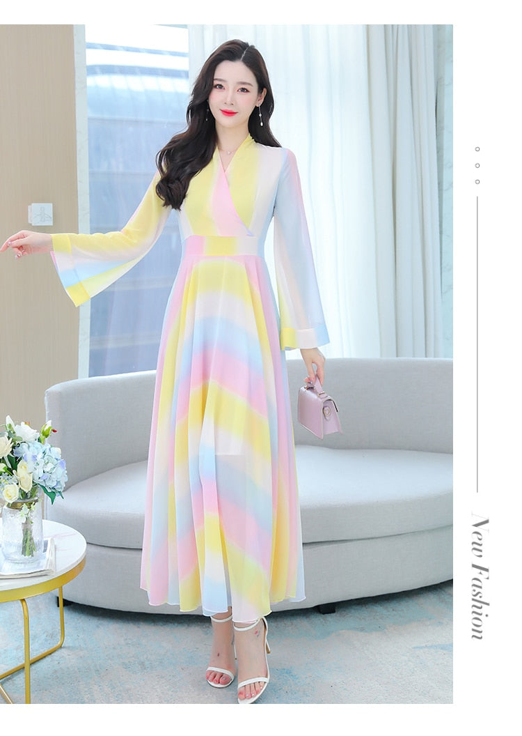 Elegant Chiffon Beach Casual Long Sleeve Dresses