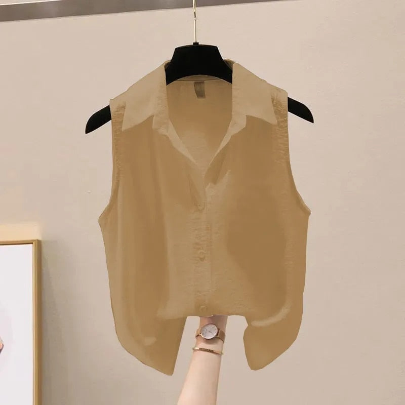 Sleeveless Chiffon Crepe Blouse