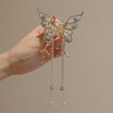 Female Butterfly Pearl Tassel Hair Claw