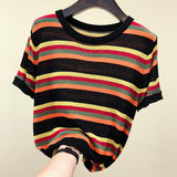 Rainbow Striped Round Neck Knitwear