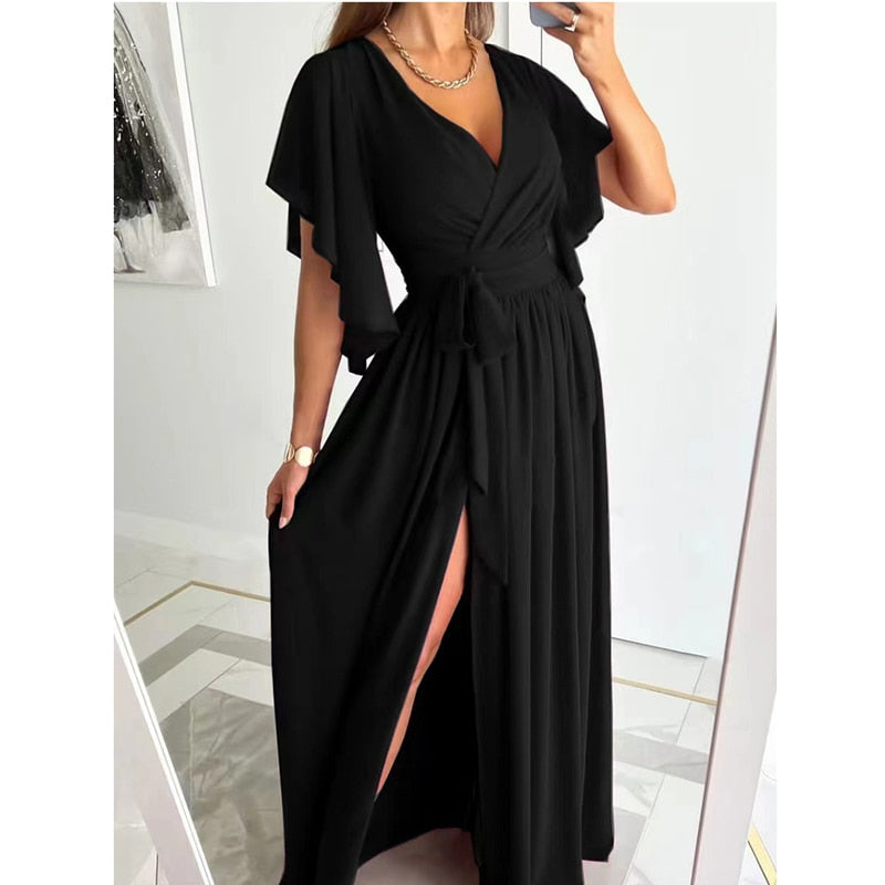 Plus Size V-neck Short Sleeve Long Casual Dress