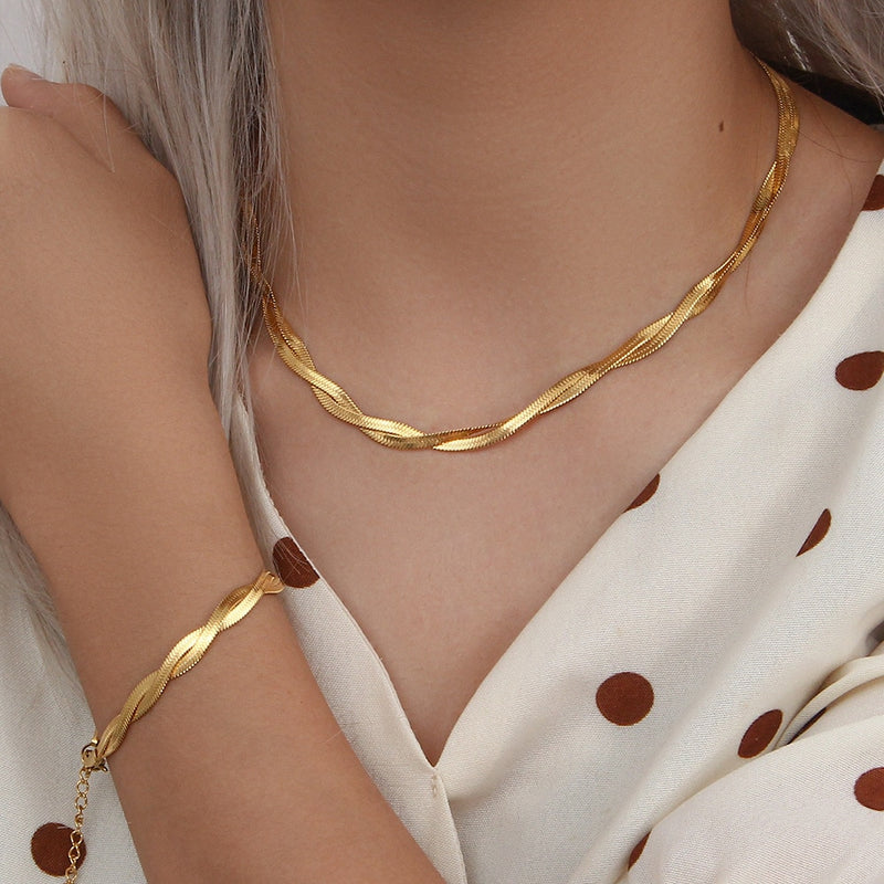 Herringbone Chain Necklace Bracelets Set