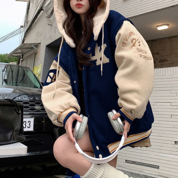 Retro Plus Velvet Casual Hooded Jacket