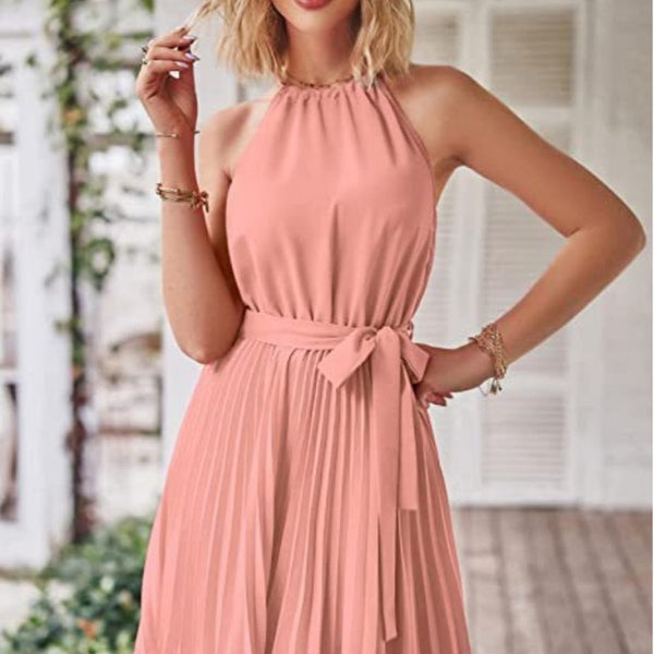 Color Halter Neck Sleeveless Mini Dress