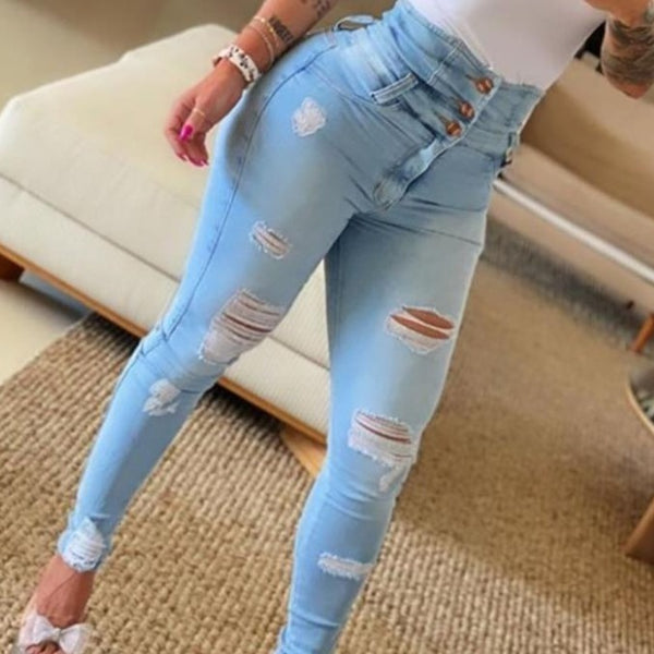 Cutout Ripped Casual Skinny Jeans