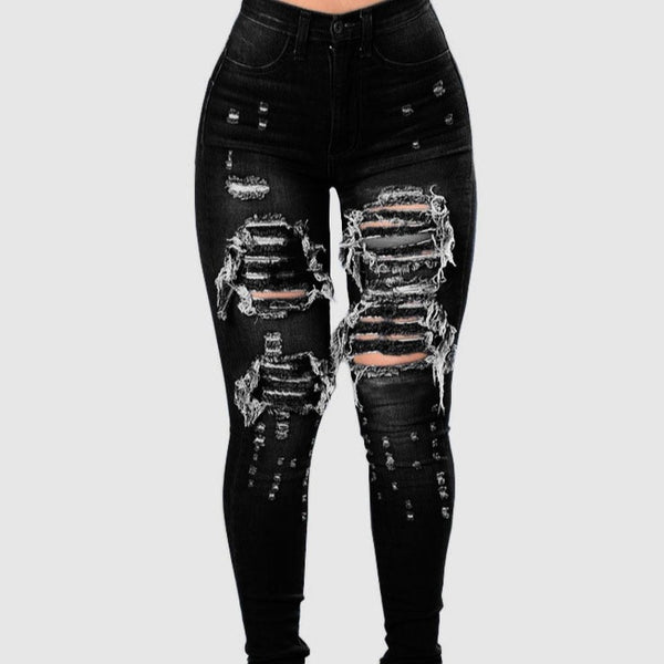 Woman Black Skinny Jeans With Holes