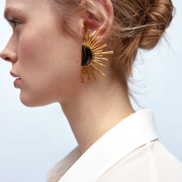 Vintage Gold Color Fan-shaped Earrings