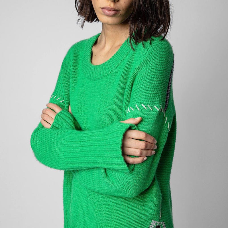 Slit Hem Designer Cashmere Sweater