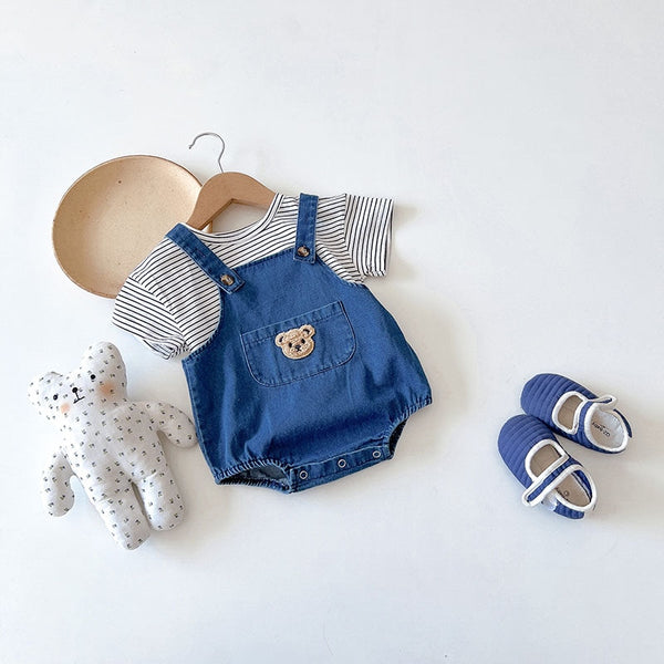 Girls Striped Tee and Denim Bodysuits