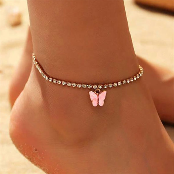 Tennis Chain Butterfly Pendant Anklet