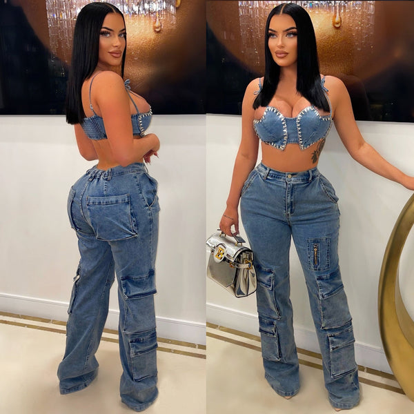 Women Denim Wide Leg Pants