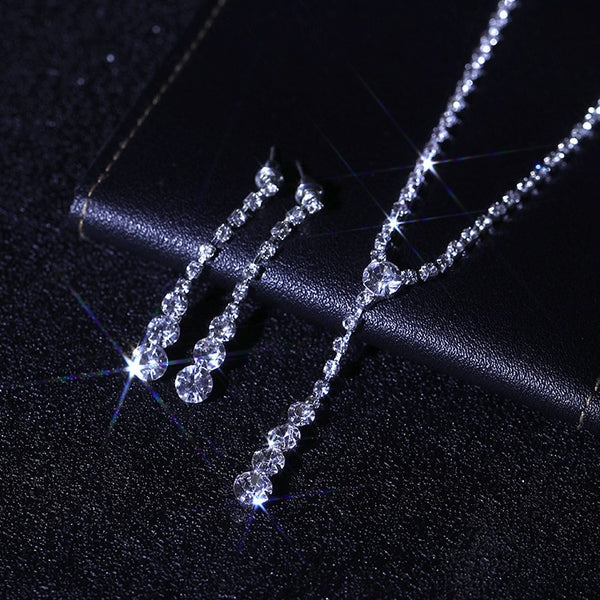 Crystal Zircon Necklace Earrings Set