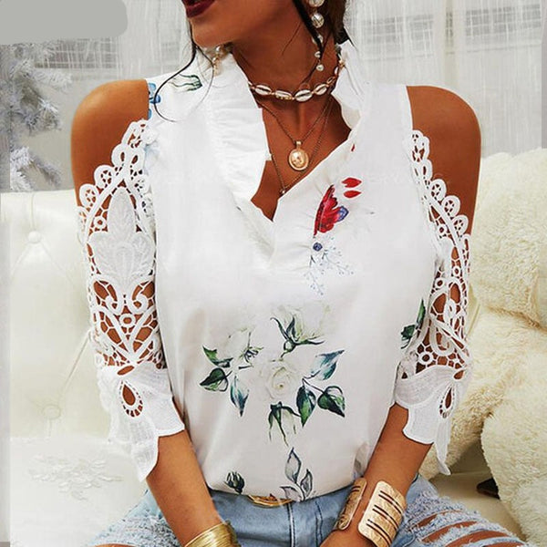 Hollow Out Printed Women Blouses