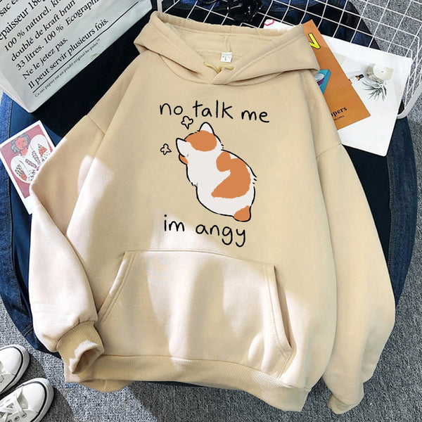 No Talk Me Cute Angry Cat Print Hoody