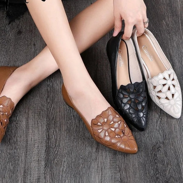 PU Leather Hollow Out Black Square Heel