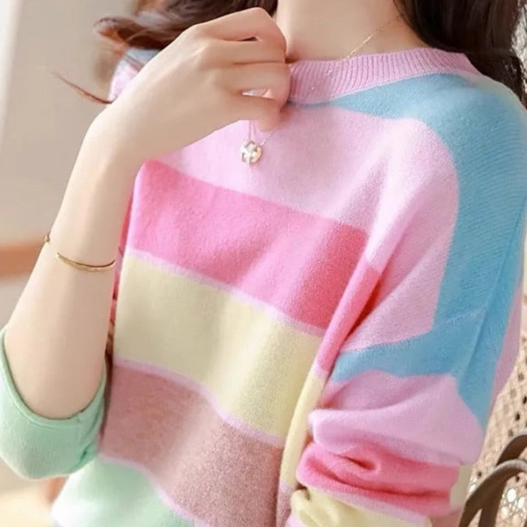 Rainbow Striped Round Neck Knitwear