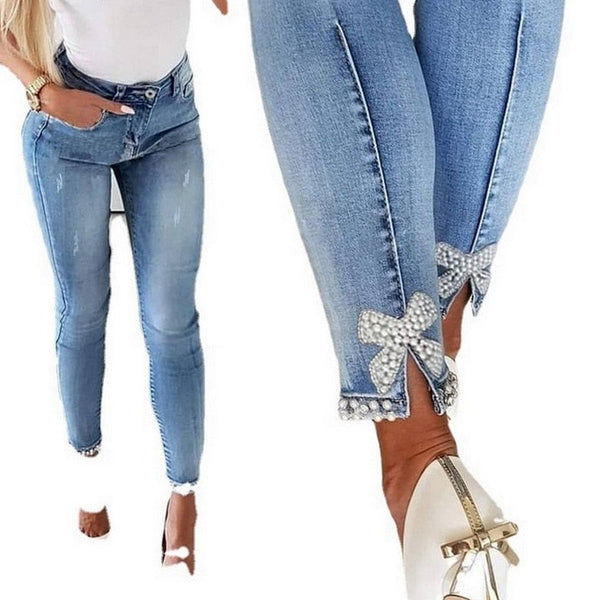 Cute Bow Fashion Skinny Denim Pants