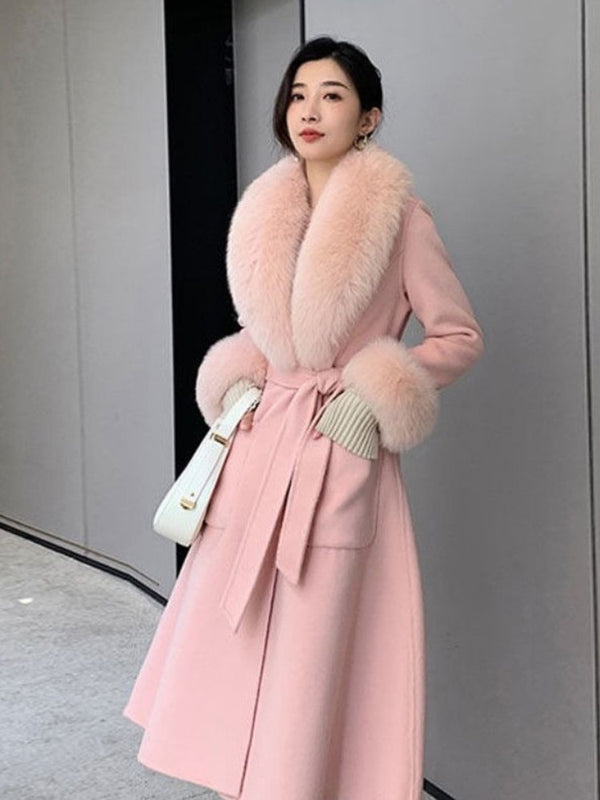 Winter Woolen Coats Fur Collar Scarf