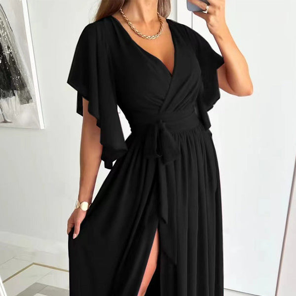 Plus Size V-neck Short Sleeve Long Casual Dress