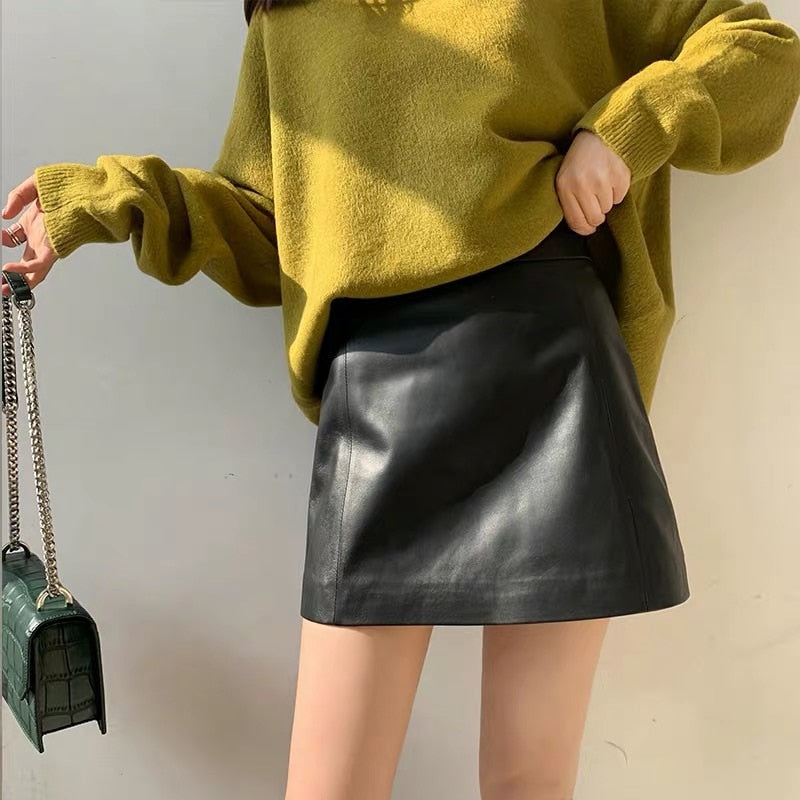 Mini Skirt Genuine Leather Shorts