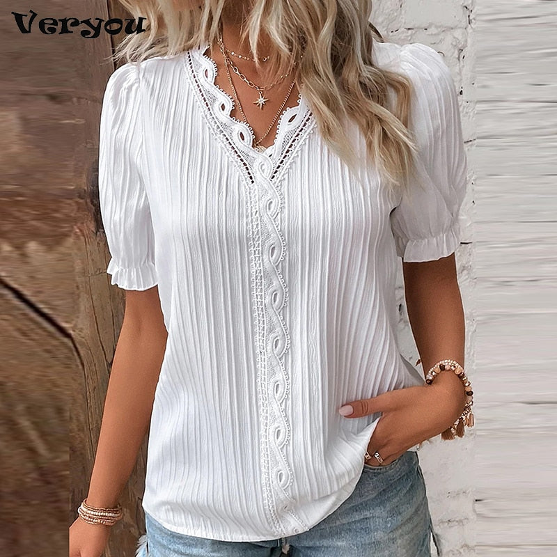 Women Summer Solid Color Blouse